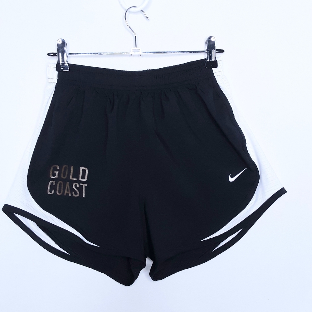 💎Nike DriFit Womens Black & White Running Shorts Size Small Gold Coast Logo